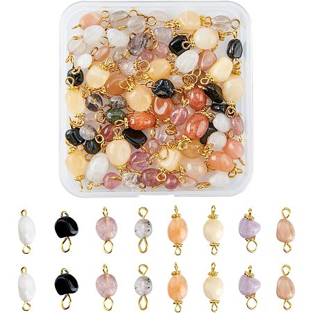 SUPERFINDINGS 80Pcs 8 Styles Natural Gemstone Link Connector Crystal Gemstone Pendant Connectors Nuggets Mixed Stone Pendant Link Charms with Golden Tone for DIY Necklace Bracelet Jewelry Making
