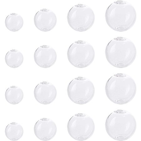 PandaHall Elite 32pcs 4 Sizes Mini Glass Globe Bottle, 10/12/16/18mm Round Clear Ball Charms Double Hole Wish Ball Pendants for DIY Necklace Pendant Earring Jewelry Craft Making
