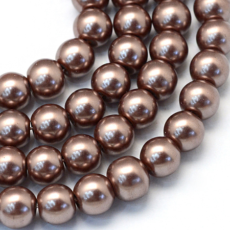 Baking Painted Pearlized Glass Pearl Round Bead Strands, Camel, 8~9mm, Hole: 1mm; about 105pcs/strand, 31.4 inches