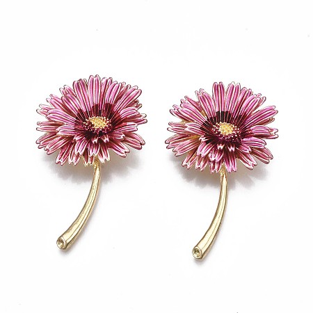 Honeyhandy Flower Enamel Pin, 3D Alloy Brooch for Backpack Clothes, Nickel Free & Lead Free, Light Golden, Hot Pink, 54x34mm