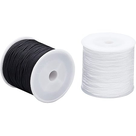Pandahall Elite 200 Yards Nylon Beading String Cord 0.8mm Black White Kumihimo Macrame Thread Hand Knitting Beading Thread for Chinese Knotting Bracelets Halloween Decor