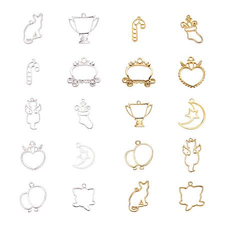 PandaHall Elite 40pcs 10 Styles Alloy Open Back Bezel Pendants Charms Blanks Hollow Frame Pendant Charm for Resin Crafts Jewelry Making