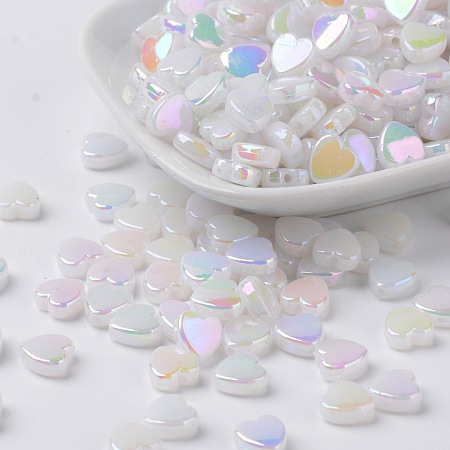 Arricraft Transparent Acrylic Beads, Imitation Jade, Heart, White, AB, 8mmx3mm, hole: 1mm, about 2800pcs/500g