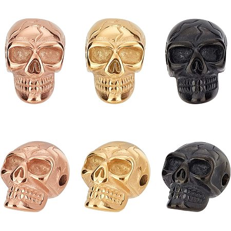 UNICRAFTALE 6Pcs 3 Colors Skull Spacer Beads Ion Plating 304 Stainless Steel Beads 1.6mm Hole Stopper Beads Skull European Beads Bracelets Necklace Spacer Beads for Jewelry Making