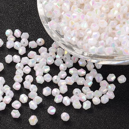 Honeyhandy Bicone AB Color Plated Eco-Friendly Transparent Acrylic Beads, White, 4x4mm, Hole: 1mm, about 16600pcs/500g