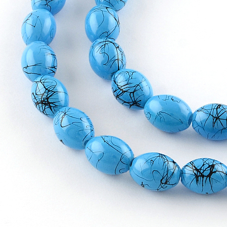 Honeyhandy Baking Painted Drawbench Glass Bead Strands, Oval, Deep Sky Blue, 8x6~6.5mm, Hole: 1mm, about 100pcs/strand, 31.4 inch