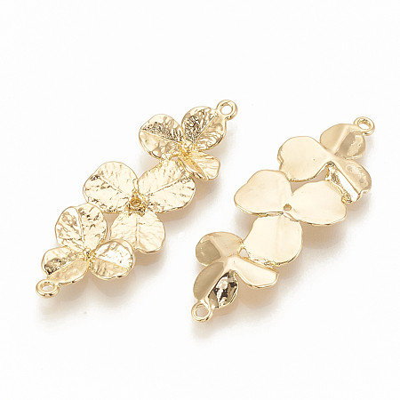 Honeyhandy Brass Links Rhinestone Settings, Flower, Real 18K Gold Plated, Fit for 1mm Rhinestone, 38x14x3mm, Hole: 1mm