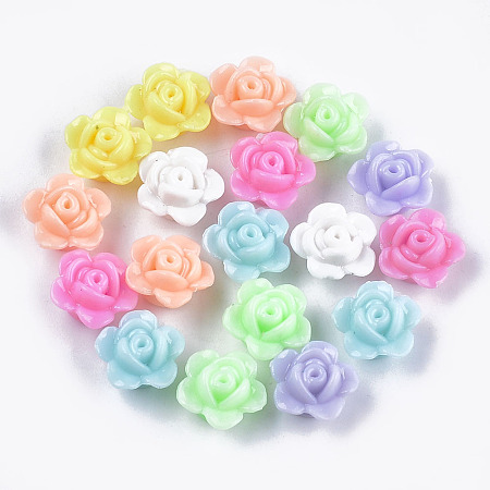 Honeyhandy Opaque Acrylic Beads, Flower, Mixed Color, 12x12.5x7.5mm, Hole: 1.6mm