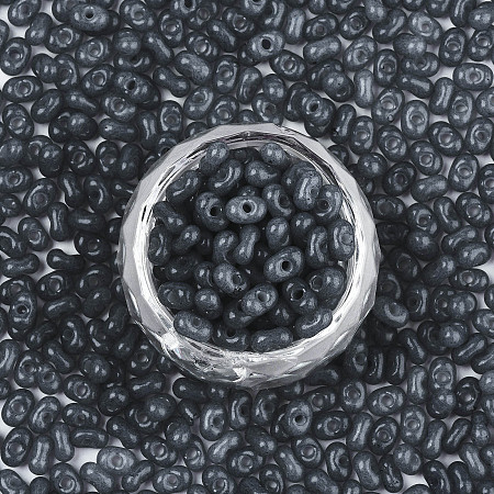 FGB Glass Seed Beads, Czech Glass Beads, Imitation Jade Peanut Beads, Slate Gray, 6x3mm, Hole: 1.2mm, about 95pcs/10g