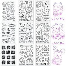 GLOBLELAND 9 Sheets Mixed Theme Silicone Clear Stamps Seal for Card Making Decor and DIY Scrapbooking(Cat Rabbit Bear Mother's Day Easter Plant Lucky Cat Balloon Turtle Birthday)