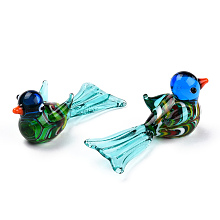 Honeyhandy Handmade Lampwork Home Decorations, 3D Bird Ornaments for Gift, Turquoise, 74~75x27~30x29.5~34.5mm