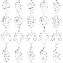 DICOSMETIC 24Pcs 4 Style Stainless Steel Leaf Pendant Handmade Hollow Leaf Plant Pendants Charms Craft Making Kits for DIY Necklace Bracelet Jewelry Making(Hole: 1.6mm)