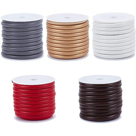 SUPERFINDINGS Round PU Leather Cords, Mixed Color, 4mm; about 4m/roll, 5 colors, 1roll/color, 5rolls/set