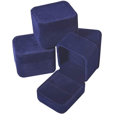 Square Velvet Ring Jewelry Boxes, with Plastic, Black, 49.5x54.5x41.5mm
