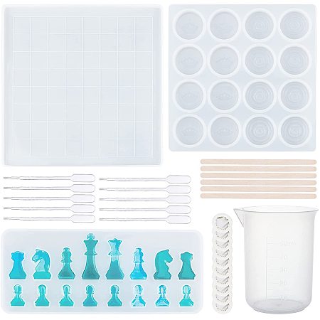DIY Chess Board & Pieces Silicone Molds, Resin Casting Molds, For UV Resin, Epoxy Resin Craft Making, Classic Games for Children and Adults, Clear, 277x277x9mm, 1pc