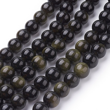 Arricraft Natural Golden Sheen Obsidian Beads Strands, Round, 8mm, Hole: 1mm, 24pcs/strand, 8 inches