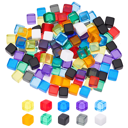 BENECREAT 140Pcs 10 Colors Opaque & Transparent Acrylic Beads, No Hole, Cube, Mixed Color, 7.5x7.5x7.5mm, 14pcs/color