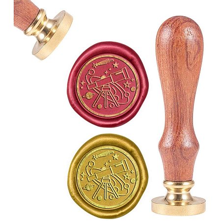 CRASPIRE Telescope Wax Seal Stamp, Sealing Wax Stamps Retro Wood Stamp Wax Seal 25mm Removable Brass Seal Wood Handle for Envelopes Invitations Wedding Embellishment Bottle Decoration
