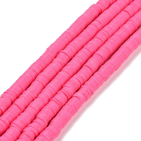 Honeyhandy Handmade Polymer Clay Beads Strands, for DIY Jewelry Crafts Supplies, Heishi Beads, Disc/Flat Round, Deep Pink, 6x0.5~1mm, Hole: 1.8mm, about 290~320pcs/strand, 15.75 inch~16.14 inch(40~41cm)