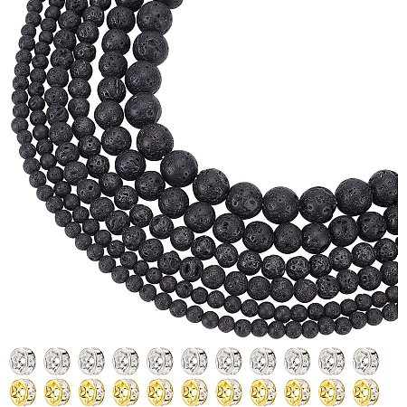 arricraft About 407 Pcs Jewelry Making Beads Kit, 4/6/8/10mm Natural Round Rock Beads Rondelle Rhinestone Spacer Beads for Bracelet Necklace Jewelry Making