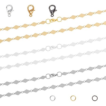 CHGCRAFT 3.3 Feet/Color 3 Colors Rhombus Chain Link Bulk Cable Rhombus Handmade Cable Chains Rack Plating Brass Chain with 30 Iron Open Jump Rings and 15 Lobster Claw Clasps for Jewelry Making
