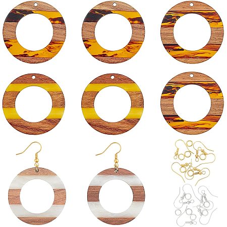 OLYCRAFT 36pcs Oblate Ring Resin Wooden Earring Pendants Resin Walnut Wood Earring Makings Kit Wood Earring Accessories with Earring Hooks Jump Rings for Necklace Jewelry Making - 3 Colors
