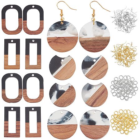 OLYCRAFT 16Pcs Resin Wooden Earring Pendants Geometry Resin & Walnut Wood Pendants Vintage Resin Wood Statement Earring with 36Pcs Hooks and 36Pcs Jump Ring for Jewelry Making - 4 Styles