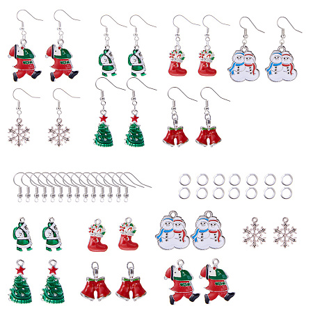 SUNNYCLUE Christmas Dangle Earrings Making Starter Kit - DIY 7 Pairs Red Santa Claus Stockings White Snowman Xmas Tree Snowflake Jingle Bells Earrings Thanksgiving Themed Gift for Women Girls