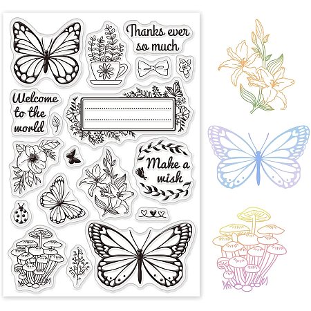 GLOBLELAND Flowers Butterfly Clear Stamps Transparent Silicone Stamp for Card Making Decoration and DIY Scrapbooking