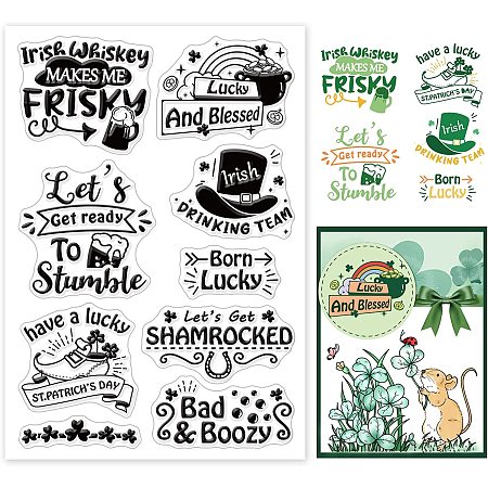 PandaHall Elite Clover Silicone Stamps St. Patrick's Day Clear Stamps Irish Shamrock Transparent Stamp Rubber Stamp for Card Making Spring Journaling Photo Album Journal Scrapbooking, 6.2x4.3inch
