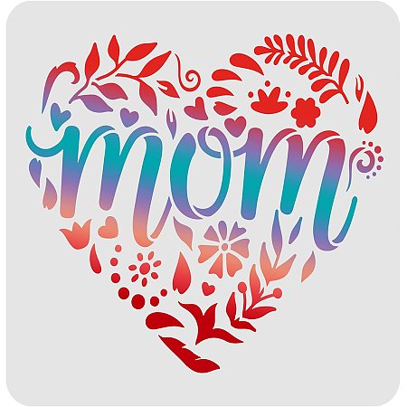 FINGERINSPIRE Mother's Day Heart Pattern Drawing Painting Stencils Templates (11.8x11.8inch) Heart Pattern with Word: Mom Stencils Decoration Stencils for Painting on Wood, Floor, Wall and Fabric