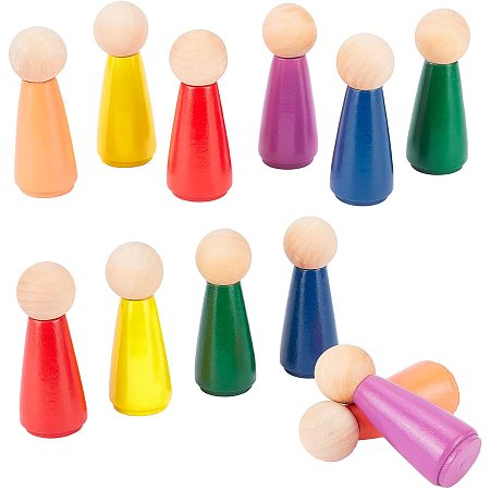 PandaHall Elite 12pcs Wooden Dolls 6 Colors Wood Peg Doll Decorative Wooden People Figure Rainbow Friends Peg Dolls for Preschool Learning Home Decoration Arts and Craft Project, 23x65mm/0.9x2.5