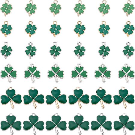 SUNNYCLUE 1 Box 36Pcs 6 Style St. Patrick's Day Charms Four Leaf Clover Charm Enamel Lucky 4 Leaf Clover Charms Irish Shamrock Green Charm for Jewelry Making Charms Good Luck Earrings Craft Supplies
