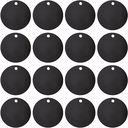 BENECREAT 20Pcs Black Flat Round Stamping Blank Tags 1.5 Inch Aluminum Tags with Hole for Bracelet Jewelry Making 0.14 Inch Thickness