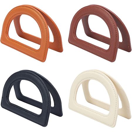 PandaHall Elite 8pcs D Shape Purse Handles, 4 Color PU Leather Bag Handles Replacement Handles Frame Decorative Handbag Handle for Tote Satchel, Purse Making Accessories, 3.7x2.3inch