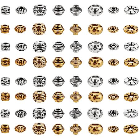 SUNNYCLUE 1 Box 320Pcs Tibetan Style Alloy Beads Loose Metal Beads European Rondelle Beads Silver Gold Tone Bead Spacer for Jewelry Making Round Beads Bulk Necklace Bracelets Beading Supplies Adult