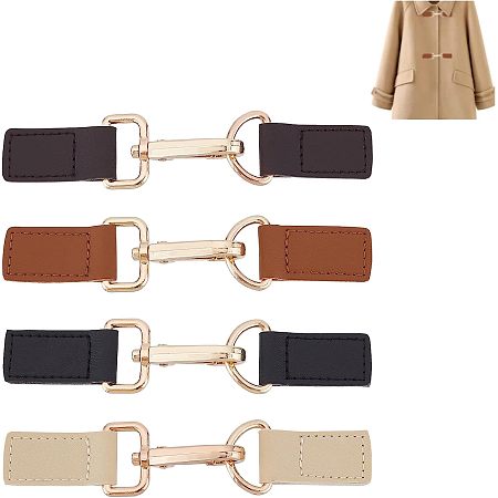 WADORN 4 Colors Leather Sew-On Toggle Closures, Leather Tab Closure Clip Holder Buckle Leather Sewing Buttons with Metal Buckles for Purse Coat Jacket Bag Lock Fastener DIY Craft Sewing Accessories