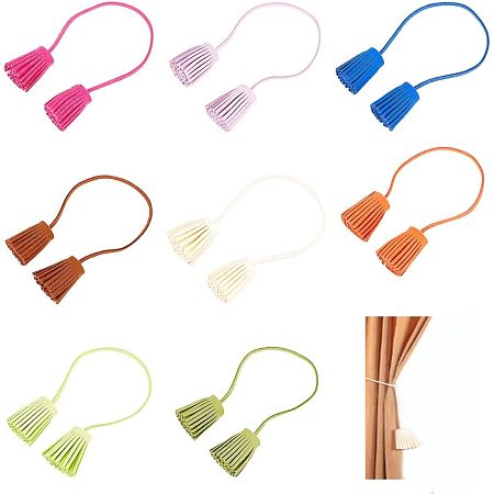 WADORN 8 Colors Leather Tassel Tag, 9.6 Inch Faux Leather Handmade Double Tassels Pendant Colorful Decoration Charms Soft Craft Tassels on Cord for DIY Home Curtain Decor Bookmarks Jewelry Making