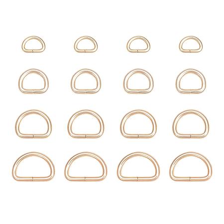 PandaHall Elite 60 pcs 4 Sizes Iron D Ring Metal Clasps Key Chain Findings for Buckle Straps Bags Belt, Light Gold