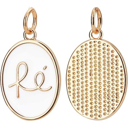 BENECREAT 10pcs White Oval with RE Enamel Charms Gold Plated Letter Enamel Pendant for Jewelry Making, Necklaces, Bracelets and Key Chains