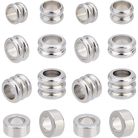 DICOSMETIC 40Pcs 4 Styles Stainless Steel European Loose Beads Column Large Hole Charm Beads Groove Spacer Beads for Bracelet Necklace Jewelry Making，Hole：5~9mm