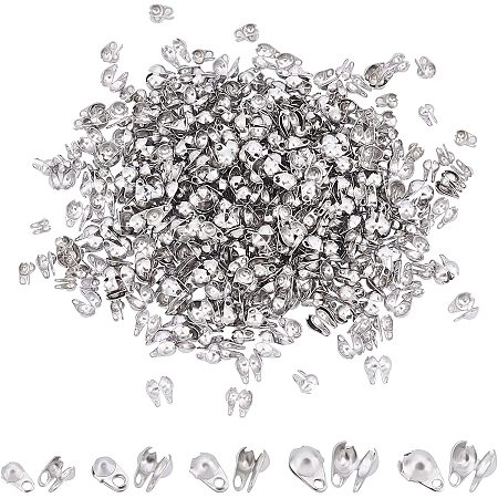 UNICRAFTALE About 600Pcs 5 Sizes 304 Stainless Steel Bead Tips Calotte Ends Clamshell Knot Cover Cord End 0.5/1mm Small Hole End Caps Knots & Crimp Findings Crafts for DIY Jewelry Making