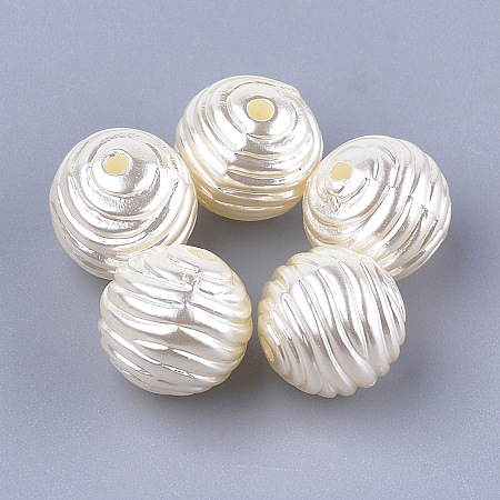 Honeyhandy Acrylic Imitation Pearl Beads, Beehive Beads, Round, Beige, 10x9mm, Hole: 1.6mm