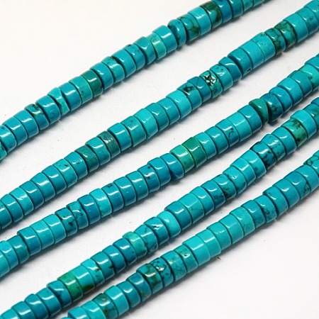 Arricraft Natural Xinjiang Howlite Beads Strands, Dyed, Heishi Beads, Flat Round/Disc, Turquoise, 4~5x2~3mm, Hole: 1mm, about 138pcs/strand, 15.74 inches