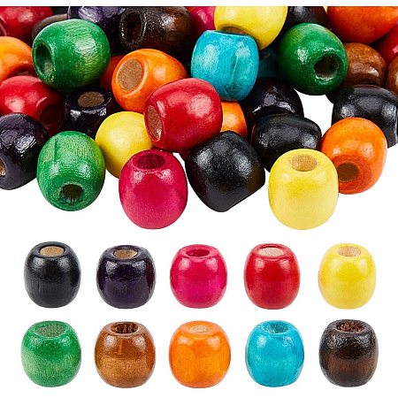 PandaHall Elite 200pcs 10 Colors Column Wooden Beads, 6mm Large Hole Wood Barrel Beads Loose Beads for Bracelet Necklace DIY Craft Jewelry Making, 16.5 x 16.5mm
