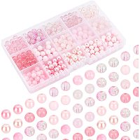 PandaHall Elite 15 Style Pink Glass Beads, 450pcs 8mm Crackle Glass Baking Painted Bead Round Loose Beads Spacers for Valentine's Day Summer Boho Bracelets, Necklaces, Crafts DIY Jewelry Making