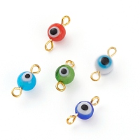 Honeyhandy Handmade Evil Eye Lampwork Links Connectors, with Golden Tone Iron Eye Pin Findings, Mixed Color, 14x6mm, Hole: 1.5mm