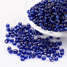 Honeyhandy 6/0 Round Silver Lined Round Hole Glass Seed Beads, Blue, 4mm, Hole: 1.5mm, about 496pcs/50g