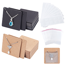 PandaHall Elite 300Pcs 4 Style Square Cardboard Jewelry Display Cards, Rectangle PVC & OPP Packaging Bags, for Necklace Displays, Mixed Color, Jewelry Display Cards: 50pcs/color, 2 colors/set, 100/set