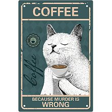 CREATCABIN Coffee Cat Tin Sign Vintage Because Murder is Wrong Metal Tin Sign Retro Poster for Home Kitchen Bathroom Wall Art Decor 8 x 12 Inch